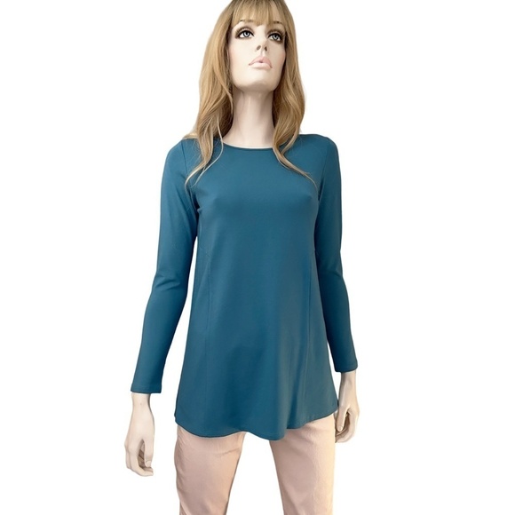 J. Jill Tunic Length Sweater Top Shirt Rayon Blend Cadet Blue Teal Pullover - Picture 11 of 13